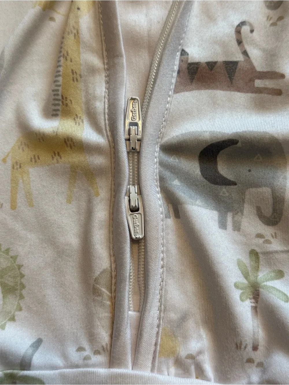 Gerber Sleep Sack 0-6M White Zoo Animal Print 2-Way Zip Wearable Blanket
